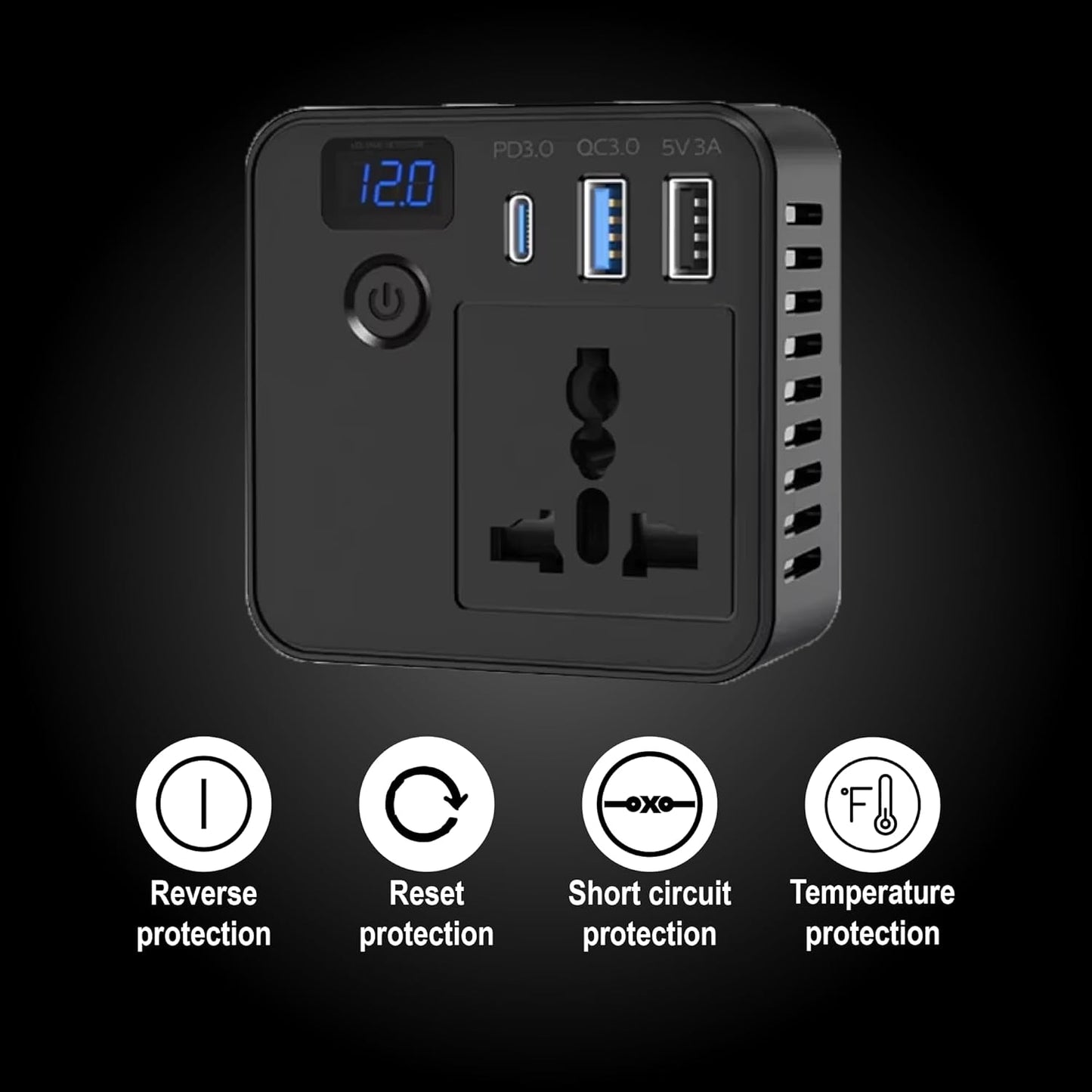 PRONOD Car Laptop Charger 150W Power Inverter, DC 12V to AC 220V, PD 30W USB-C & QC 3.0 USB Ports, Dual USB, Universal Socket, LED Voltage Display, Multi-Protection AC Converter