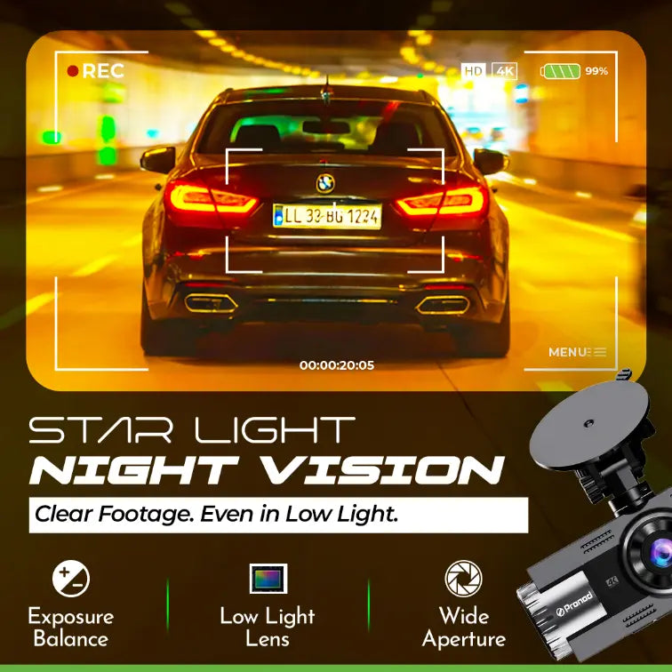 Pronod Pro Trio Cam 6K Triple Dash Cam for Car, Front 4K + Cabin 1K + Rear 1K Recording, AI License Plate Recognition, IR Night Vision, 185° Wide Angle, WiFi, Parking Monitor, 256GB