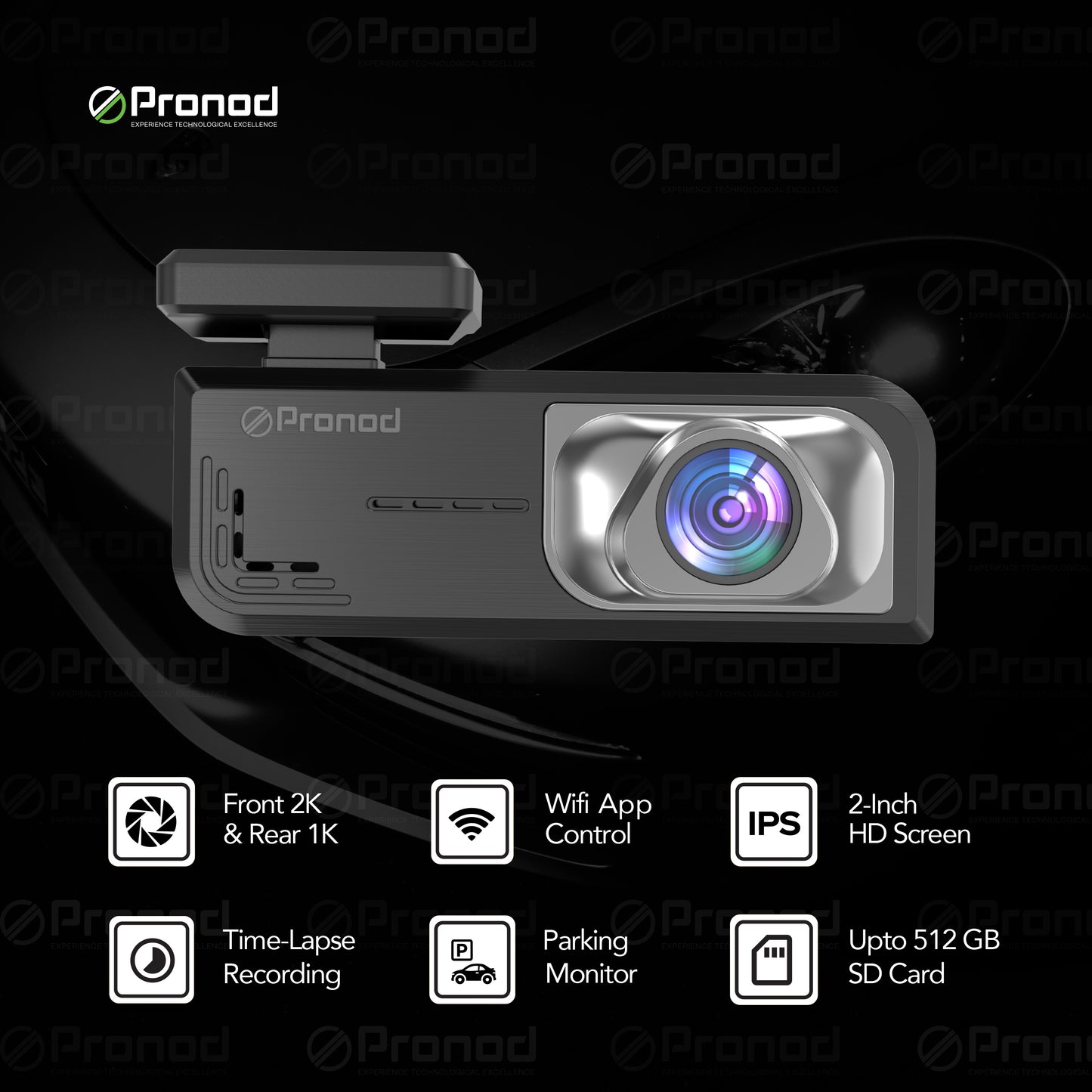 WiFi Dash Camera 2K Front & 1K Rear | Super Night Vision | WiFi Control | 512GB SD Card Support | Free Hard Wire Kit | with Screen | Free Easy DIY Satup
