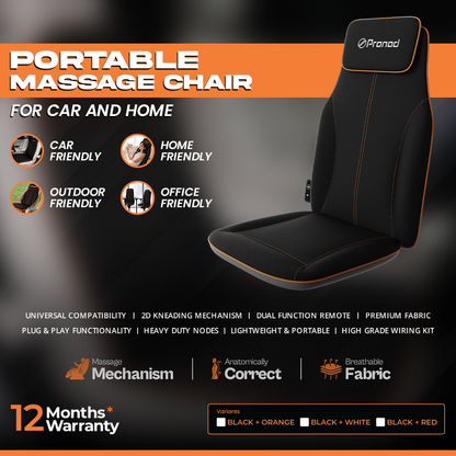 Pronod Portable Ergonomic Massage Office Chair Cushion for Car & Seat, Lumbar Support, Breathable Fabric, Adjustable Recline, Built-in Massage for Back, Neck & Waist – Home, Office & Car Use