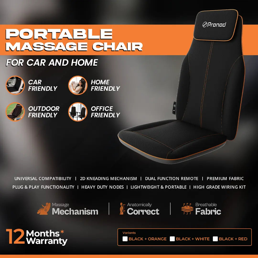 Pronod Portable Ergonomic Massage Office Chair Cushion for Car & Seat, Lumbar Support, Breathable Fabric, Adjustable Recline, Built-in Massage for Back, Neck & Waist – Home, Office & Car Use