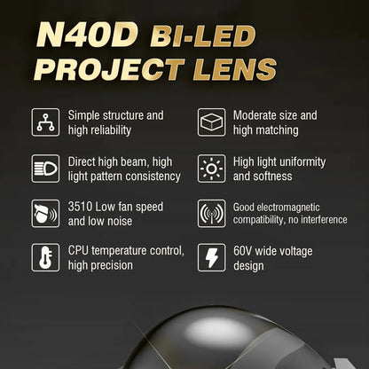 Pronod 2 Inch Bi-LED Projector Lens 40W Car LED Headlight | 12 Months Warranty | 6000K Cool White High Brightness Universal Auto Headlamp Retrofit for Cars & SUV | Low Beam + High Beam Projector Lens