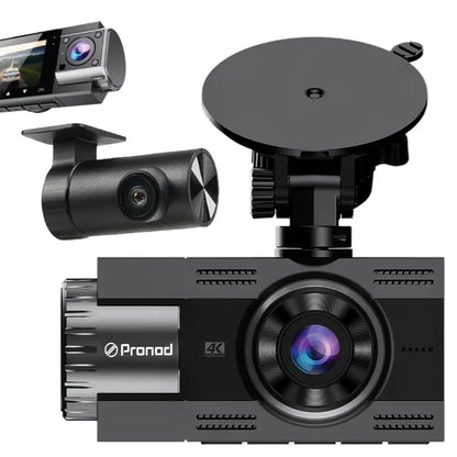 Pronod Pro Trio Cam 6K Triple Dash Cam for Car, Front 4K + Cabin 1K + Rear 1K Recording, AI License Plate Recognition, IR Night Vision, 185° Wide Angle, WiFi, Parking Monitor, 256GB