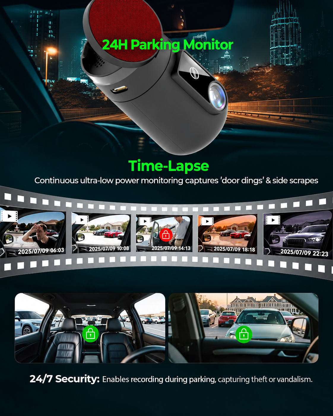 PRONOD 360° Rotatable Dash Cam for Car Front (1080P) | Dashcam for Car with Mic, 1080p Full HD Resolution, Night Vision, WiFi App and Voice Control, G-Sensor, Supports 128GB