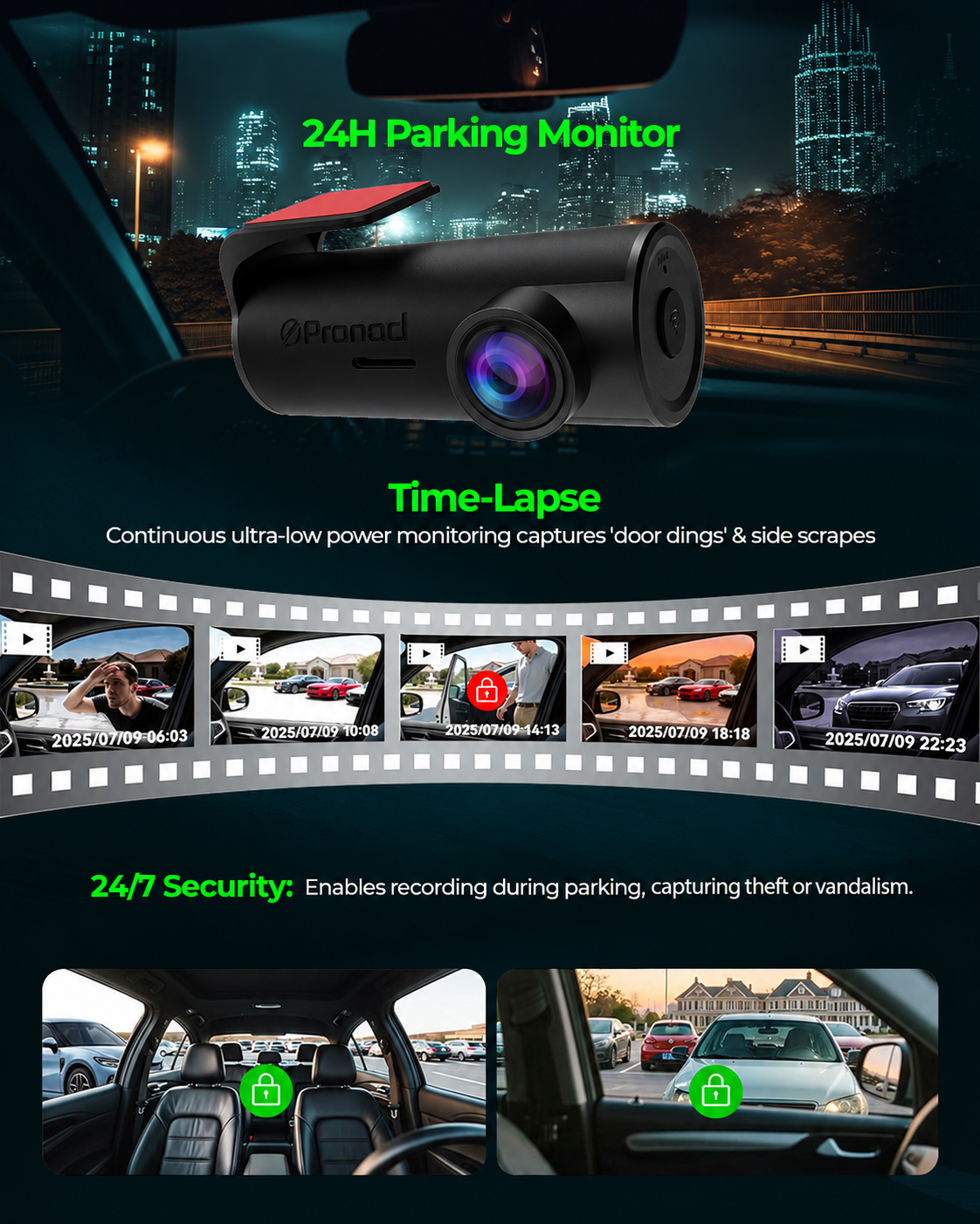 PRONOD PRO Z-2K Dash Cam for Car Front Only | 360° Rotatable Dashcam for Car with Mic | Night Vision, WiFi App Control, G-Sensor | 24H Parking Mode, Supports 128GB | Free Hardwire Kit
