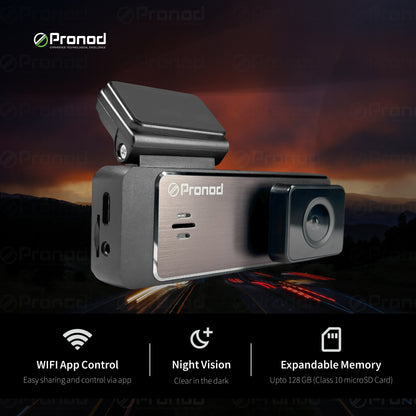 3" Touch Screen WiFi Dash Camera with Front and Back Recording
