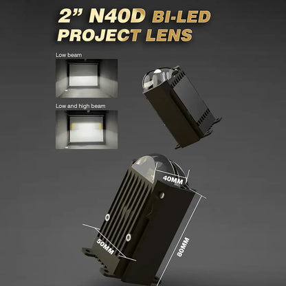 Pronod 2 Inch Bi-LED Projector Lens 40W Car LED Headlight | 12 Months Warranty | 6000K Cool White High Brightness Universal Auto Headlamp Retrofit for Cars & SUV | Low Beam + High Beam Projector Lens