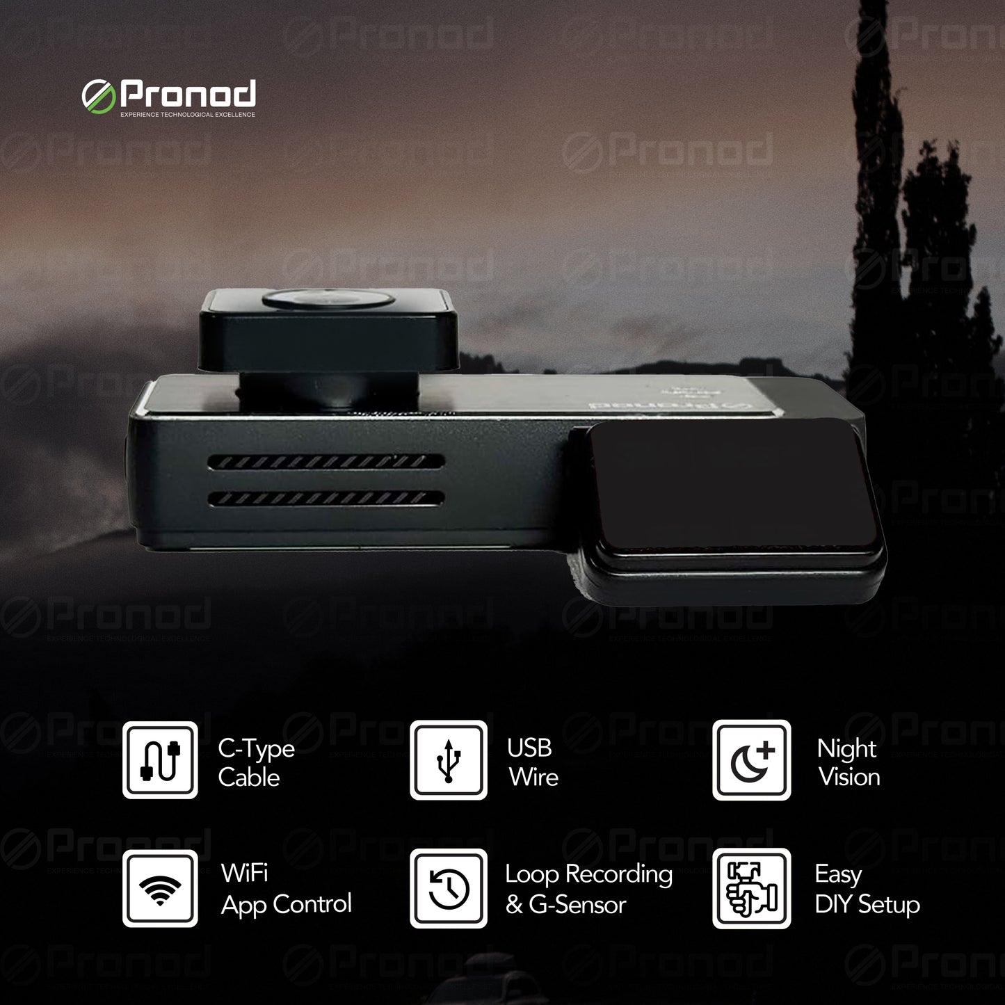 3" Touch Screen WiFi Dash Camera with Front and Back Recording