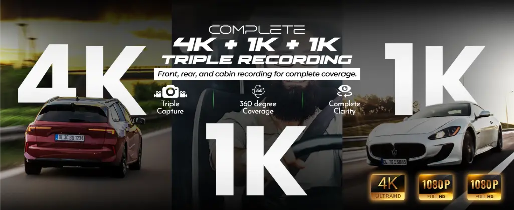 PRONOD 6K Triple Dash Cam for Car Front and Rear | Dashcam for Car with Mic | AI Voice Control, ADAS, 2.45" Display, Sony Starvis 2 Sensor, GPS Tracking, WiFi App, 24H Parking Mode, Supports 512GB