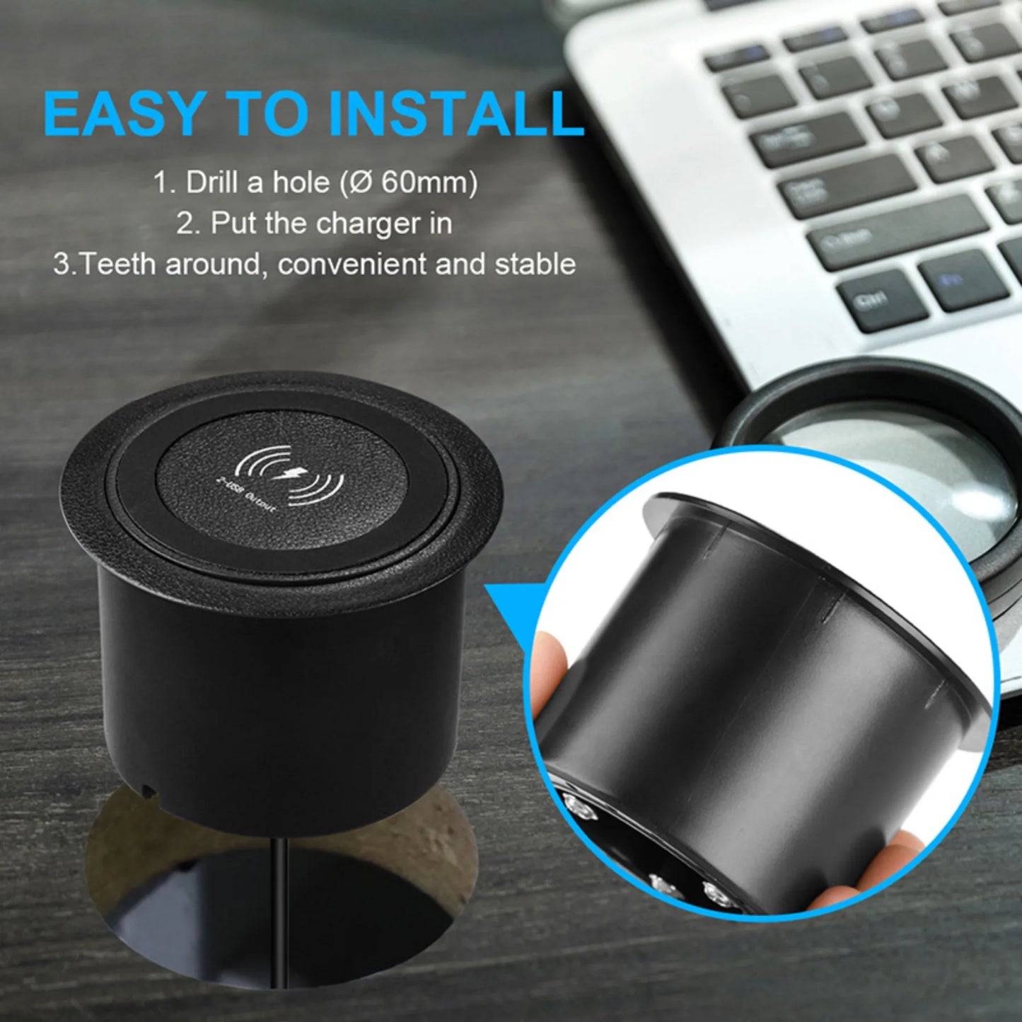 PRONOD Embedded 3-in-1 Wireless Charger for Desk, Fast Charging for iPhone, Smartphone, Smartwatch & Earbuds, Built-in Table Mount Wireless Charging Pad with USB Fast Charge Port for Office & Home