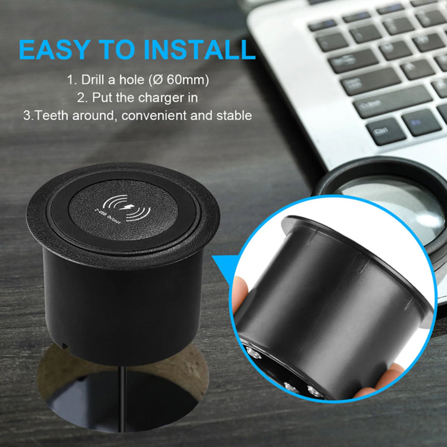 PRONOD Embedded 3-in-1 Wireless Charger for Desk, Fast Charging for iPhone, Smartphone, Smartwatch & Earbuds, Built-in Table Mount Wireless Charging Pad with USB Fast Charge Port for Office & Home