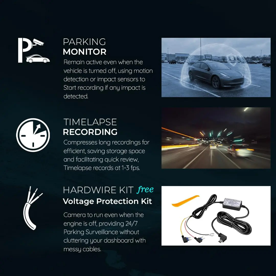 PRONOD 2K+1K Dash Cam for Car Front and Rear | Dashcam for Car with Mic, 3" Touch Screen, WiFi App Control, GPS Tracking, Night Vision, G-Sensor, 24H Parking Mode, Supports 128GB | Free Hardwire Kit