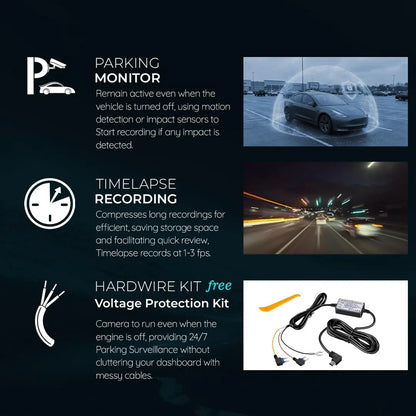 PRONOD 2K+1K Dash Cam for Car Front and Rear | Dashcam for Car with Mic, 3" Touch Screen, WiFi App Control, GPS Tracking, Night Vision, G-Sensor, 24H Parking Mode, Supports 128GB | Free Hardwire Kit