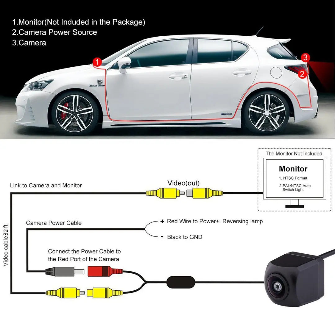 PRONOD AI Reverse Car Camera 720P AHD with BSD Detection, Rear View Backup Camera, Parking Assist with Buzzer Warning, Night Vision & Waterproof Reversing Camera