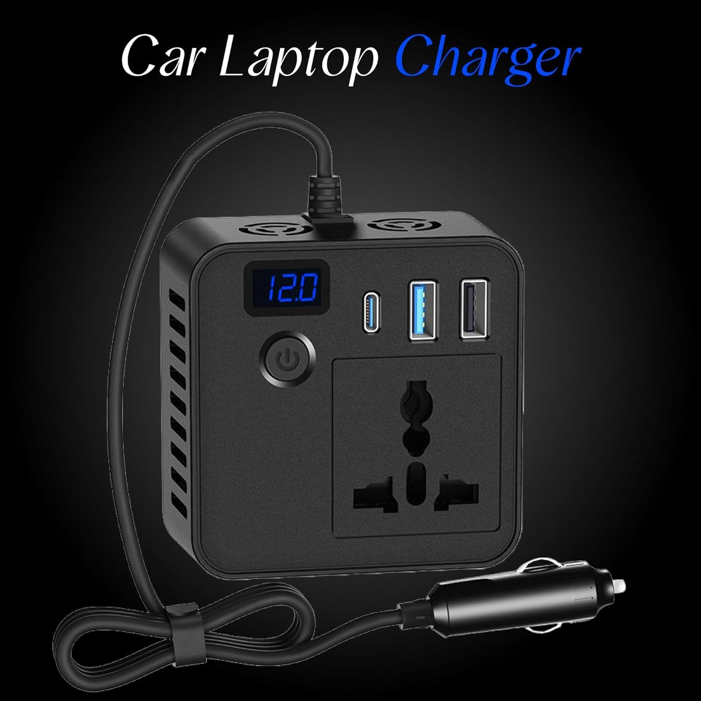 PRONOD Car Laptop Charger 150W Power Inverter, DC 12V to AC 220V, PD 30W USB-C & QC 3.0 USB Ports, Dual USB, Universal Socket, LED Voltage Display, Multi-Protection AC Converter