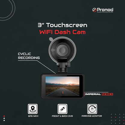 PRONOD 2K+1K Dash Cam for Car Front and Rear | Dashcam for Car with Mic, 3" Touch Screen, WiFi App Control, GPS Tracking, Night Vision, G-Sensor, 24H Parking Mode, Supports 128GB | Free Hardwire Kit