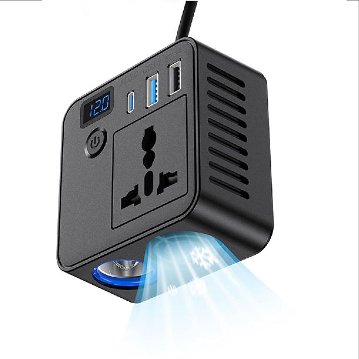 PRONOD Car Laptop Charger 150W Power Inverter, DC 12V to AC 220V, PD 30W USB-C & QC 3.0 USB Ports, Dual USB, Universal Socket, LED Voltage Display, Multi-Protection AC Converter