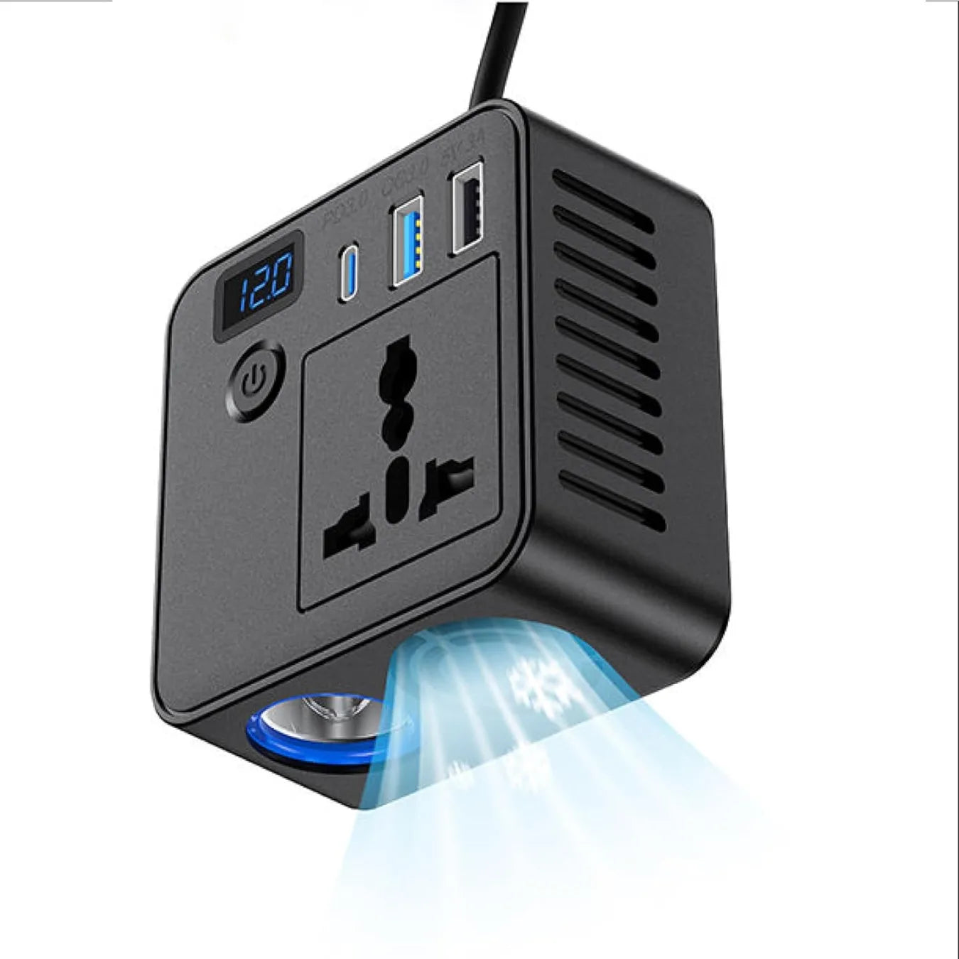 PRONOD Car Laptop Charger 150W Power Inverter, DC 12V to AC 220V, PD 30W USB-C & QC 3.0 USB Ports, Dual USB, Universal Socket, LED Voltage Display, Multi-Protection AC Converter
