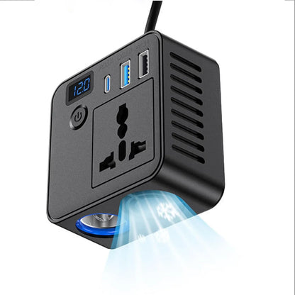 PRONOD Car Laptop Charger 150W Power Inverter, DC 12V to AC 220V, PD 30W USB-C & QC 3.0 USB Ports, Dual USB, Universal Socket, LED Voltage Display, Multi-Protection AC Converter