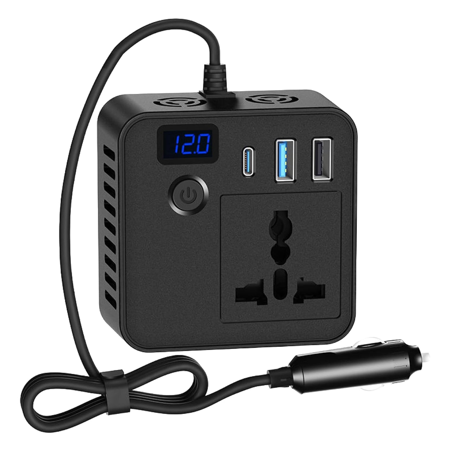 PRONOD Car Laptop Charger 150W Power Inverter, DC 12V to AC 220V, PD 30W USB-C & QC 3.0 USB Ports, Dual USB, Universal Socket, LED Voltage Display, Multi-Protection AC Converter