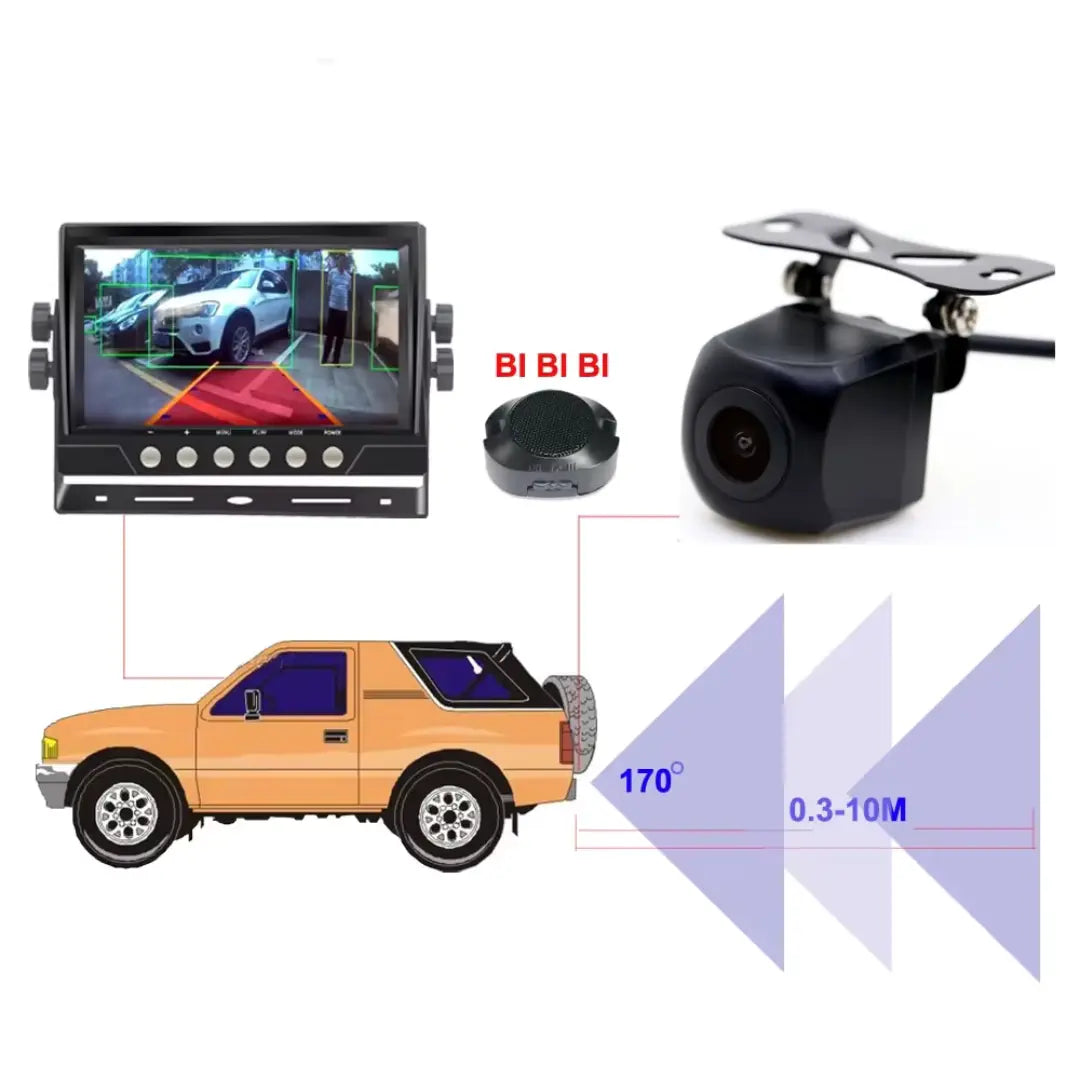PRONOD AI Reverse Car Camera 720P AHD with BSD Detection, Rear View Backup Camera, Parking Assist with Buzzer Warning, Night Vision & Waterproof Reversing Camera