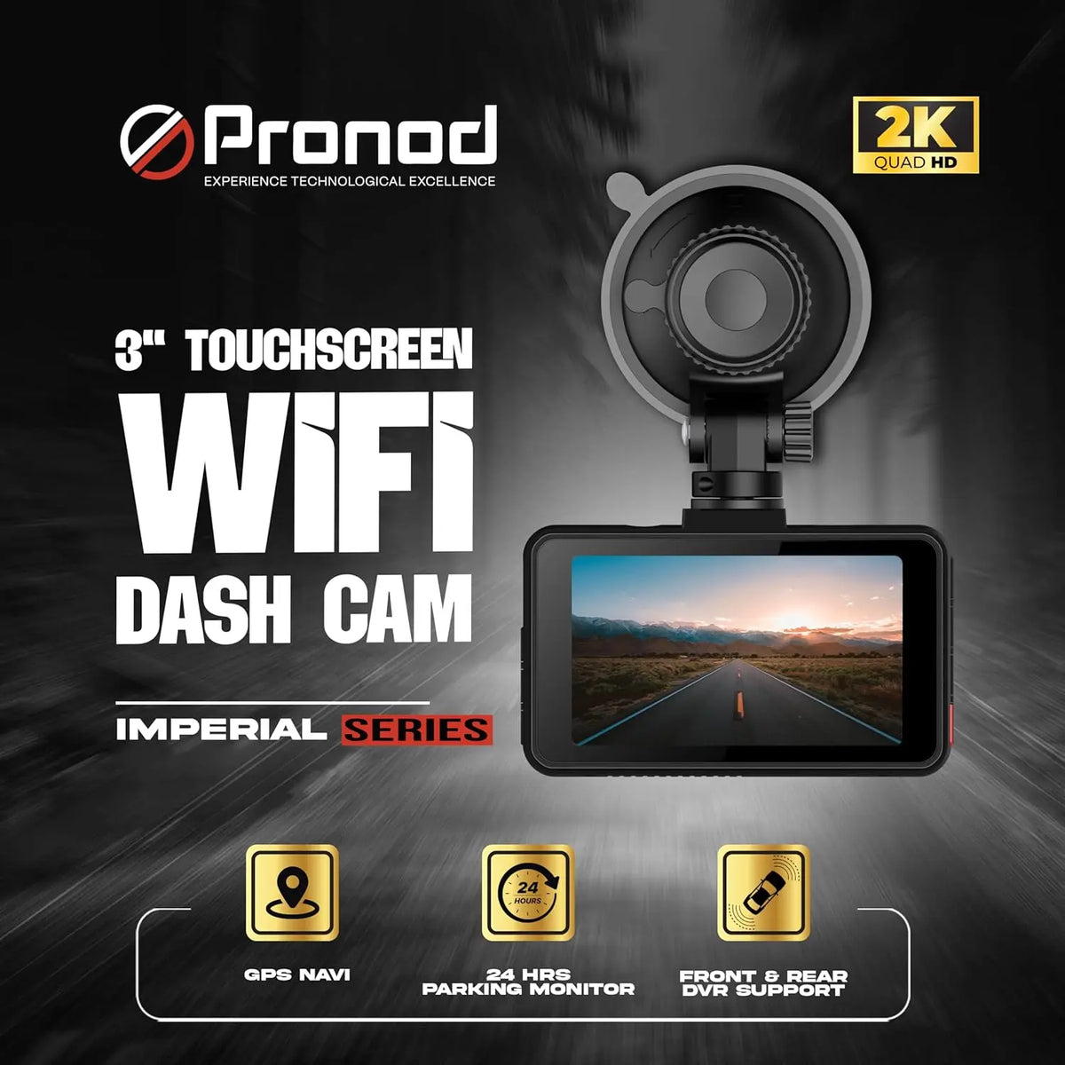 PRONOD 2K+1K Dash Cam for Car Front and Rear | Dashcam for Car with Mic, 3" Touch Screen, WiFi App Control, GPS Tracking, Night Vision, G-Sensor, 24H Parking Mode, Supports 128GB | Free Hardwire Kit