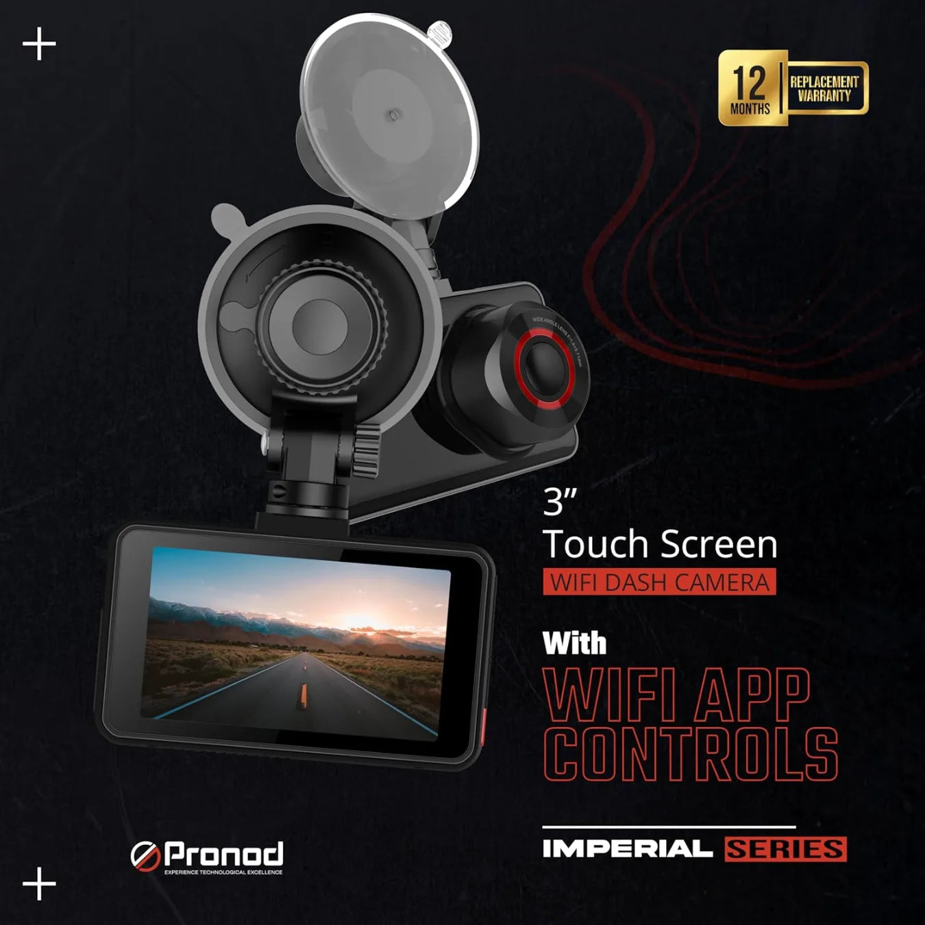 PRONOD 2K+1K Dash Cam for Car Front and Rear | Dashcam for Car with Mic, 3" Touch Screen, WiFi App Control, GPS Tracking, Night Vision, G-Sensor, 24H Parking Mode, Supports 128GB | Free Hardwire Kit
