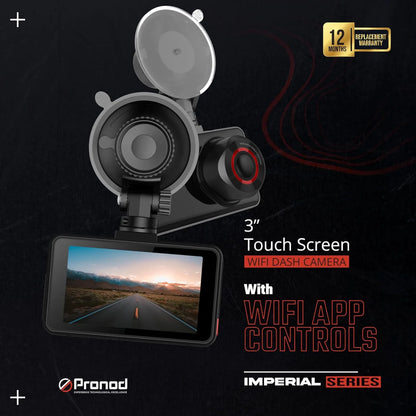 PRONOD 2K+1K Dash Cam for Car Front and Rear | Dashcam for Car with Mic, 3" Touch Screen, WiFi App Control, GPS Tracking, Night Vision, G-Sensor, 24H Parking Mode, Supports 128GB | Free Hardwire Kit