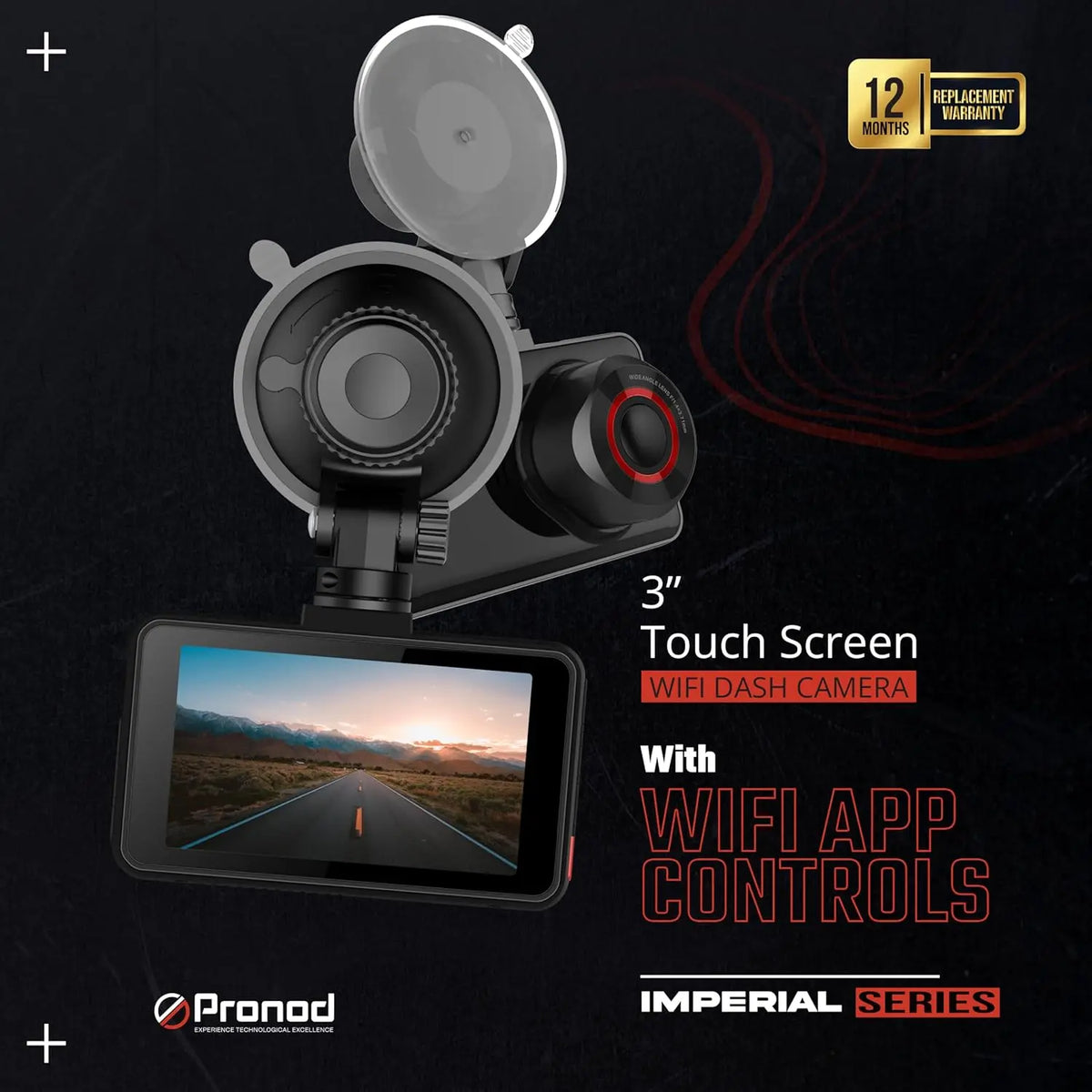 PRONOD 2K+1K Dash Cam for Car Front and Rear | Dashcam for Car with Mic, 3" Touch Screen, WiFi App Control, GPS Tracking, Night Vision, G-Sensor, 24H Parking Mode, Supports 128GB | Free Hardwire Kit
