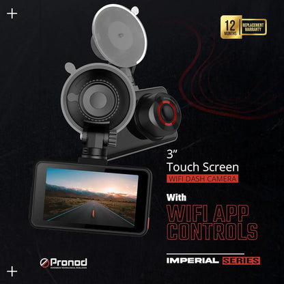 PRONOD 2K+1K Dash Cam for Car Front and Rear | Dashcam for Car with Mic, 3" Touch Screen, WiFi App Control, GPS Tracking, Night Vision, G-Sensor, 24H Parking Mode, Supports 128GB | Free Hardwire Kit