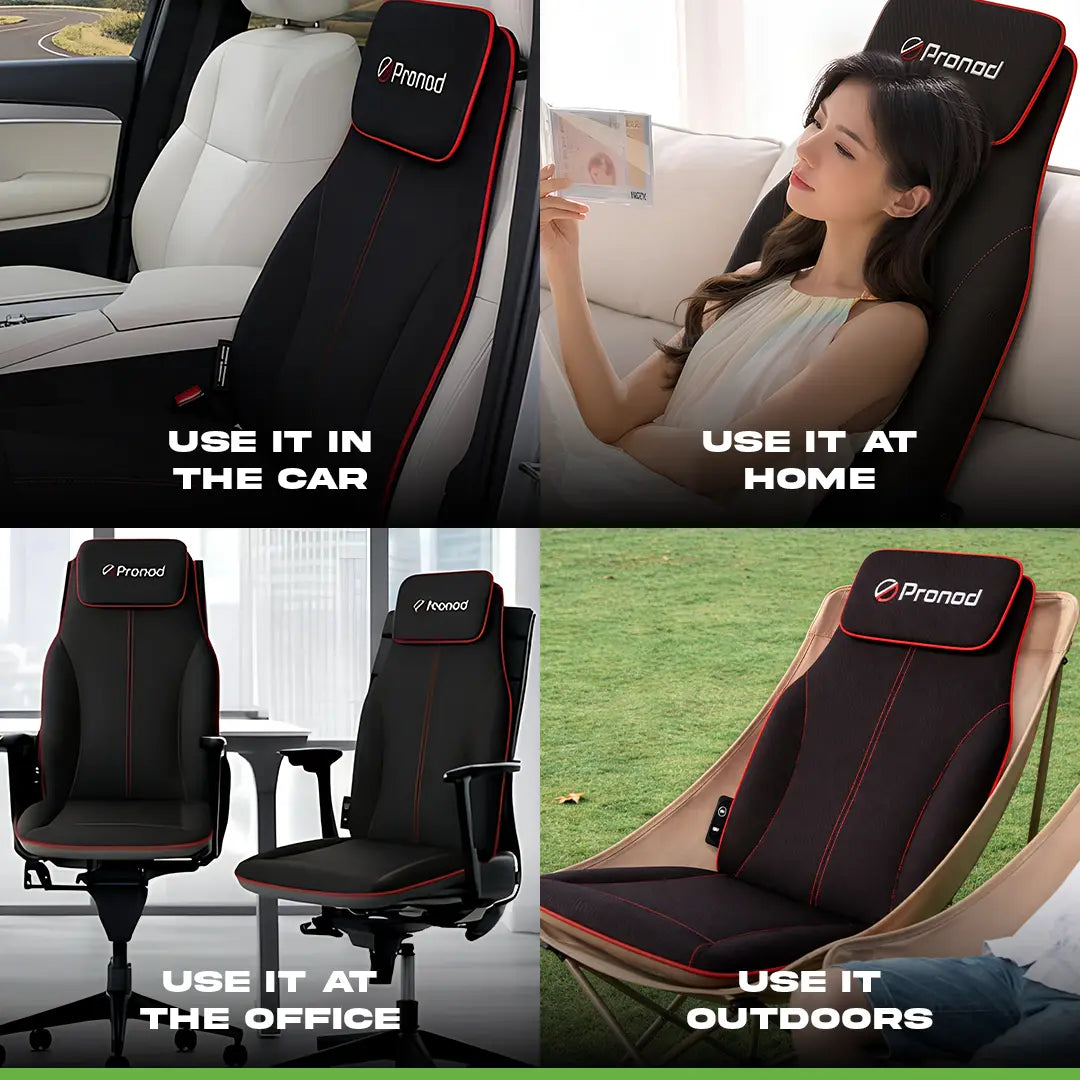 Pronod Portable Ergonomic Massage Office Chair Cushion for Car & Seat, Lumbar Support, Breathable Fabric, Adjustable Recline, Built-in Massage for Back, Neck & Waist – Home, Office & Car Use