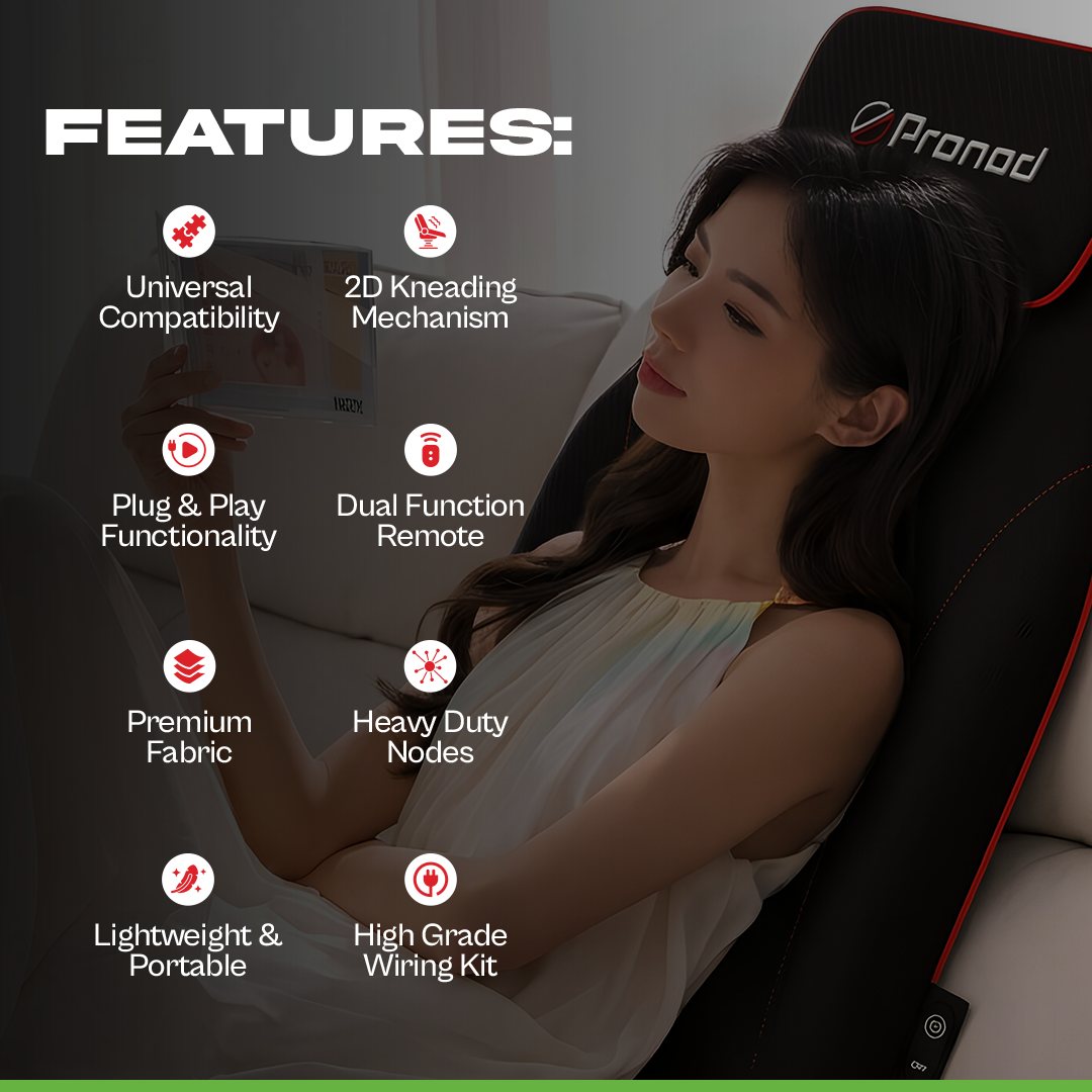 Pronod Portable Ergonomic Massage Office Chair Cushion for Car & Seat, Lumbar Support, Breathable Fabric, Adjustable Recline, Built-in Massage for Back, Neck & Waist – Home, Office & Car Use