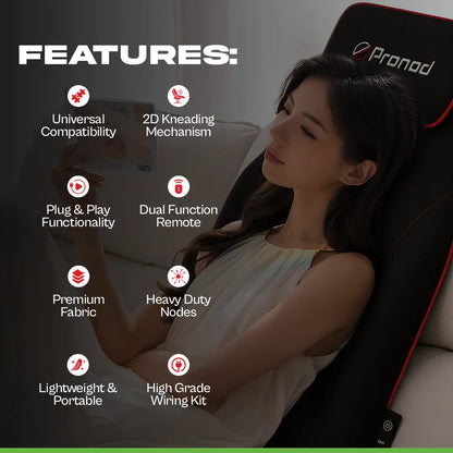 Pronod Portable Ergonomic Massage Office Chair Cushion for Car & Seat, Lumbar Support, Breathable Fabric, Adjustable Recline, Built-in Massage for Back, Neck & Waist – Home, Office & Car Use