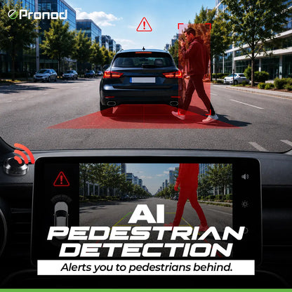 PRONOD AI Reverse Car Camera 720P AHD with BSD Detection, Rear View Backup Camera, Parking Assist with Buzzer Warning, Night Vision & Waterproof Reversing Camera