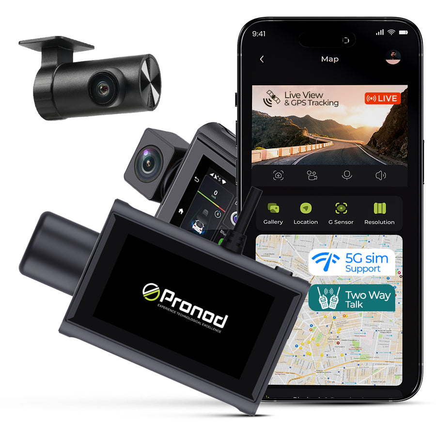 PRONOD 1K+1K Dual Dash Cam for Car Front and Rear | Dashcam for Car with Mic, 3" Touch Screen, Live GPS Tracking, Night Vision, WiFi App Control, G-Sensor, 24H Parking Mode, Supports 256GB