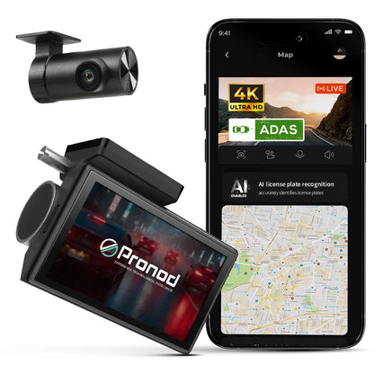 PRONOD 4K+2.5K Dash Cam for Car Front and Rear | Dashcam for Car with Mic, 3" Touch Screen, ADAS, GPS Tracking, Night Vision, WiFi App Control, 24H Parking Mode, Supports 512GB | Free Hardwire Kit