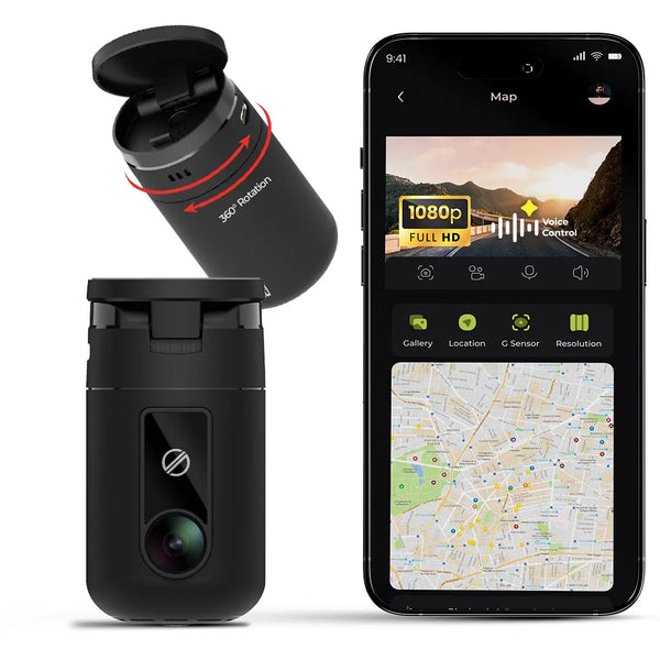 PRONOD 360° Rotatable Dash Cam for Car Front (1080P) | Dashcam for Car with Mic, 1080p Full HD Resolution, Night Vision, WiFi App and Voice Control, G-Sensor, Supports 128GB