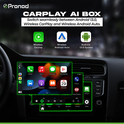 PRONOD AI Box Blaze Edition Wireless CarPlay Adapter | Android 13 Multimedia Box | Quad-Core Processor | 4GB RAM + 32GB Storage | YouTube, Netflix & Hotstar | Plug & Play