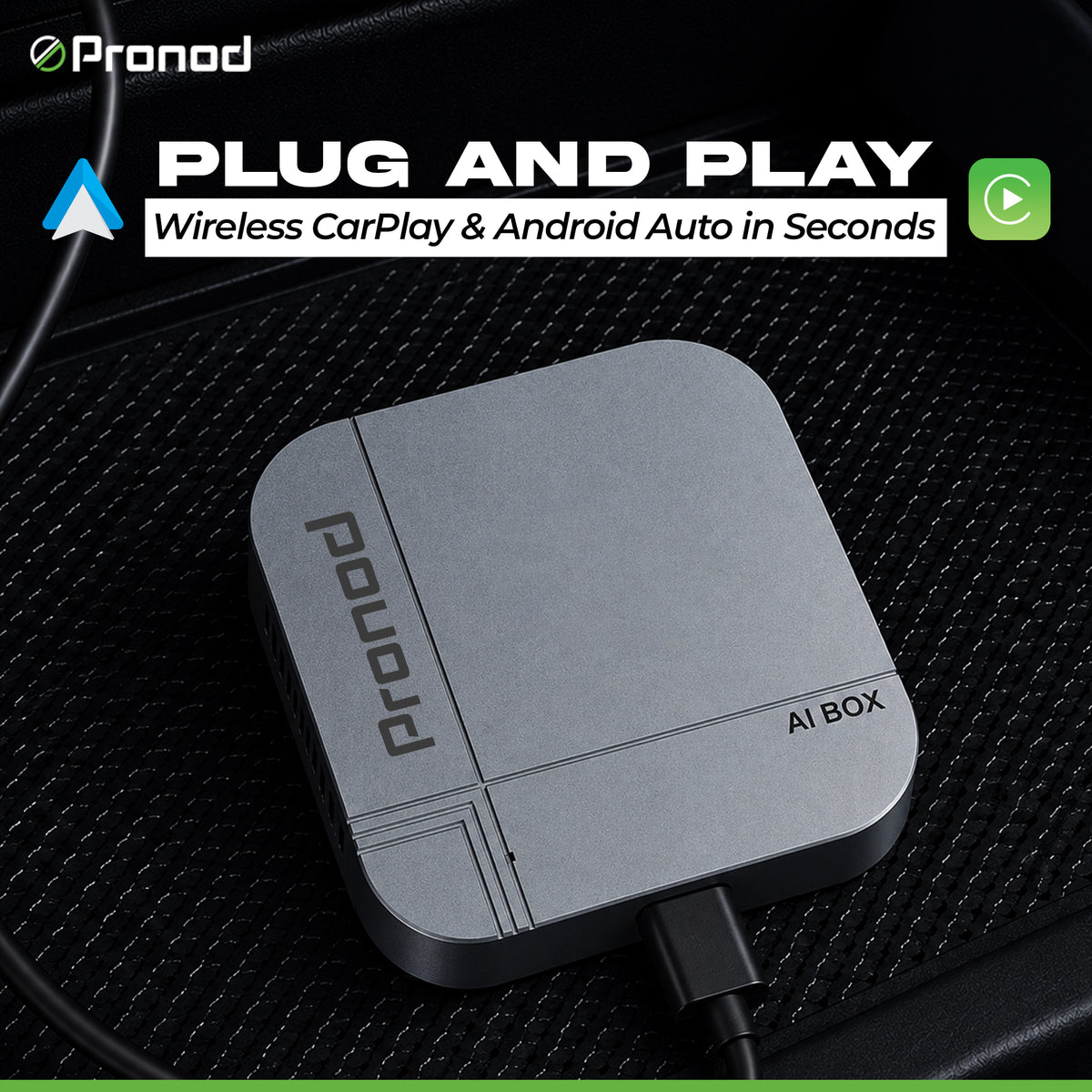 PRONOD AI Box Blaze Edition Wireless CarPlay Adapter | Android 13 Multimedia Box | Quad-Core Processor | 4GB RAM + 32GB Storage | YouTube, Netflix & Hotstar | Plug & Play