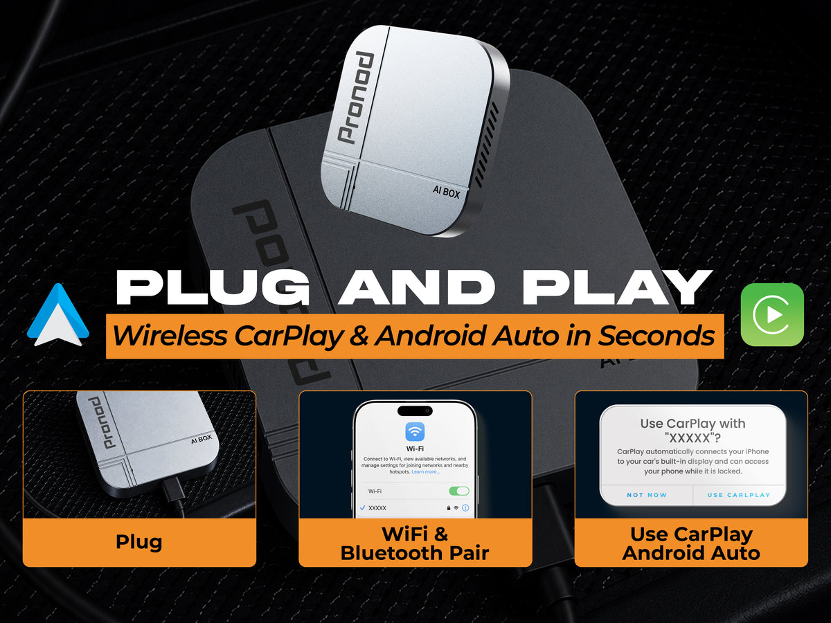 PRONOD AI Box Blaze Edition Wireless CarPlay Adapter | Android 13 Multimedia Box | Quad-Core Processor | 4GB RAM + 32GB Storage | YouTube, Netflix & Hotstar | Plug & Play