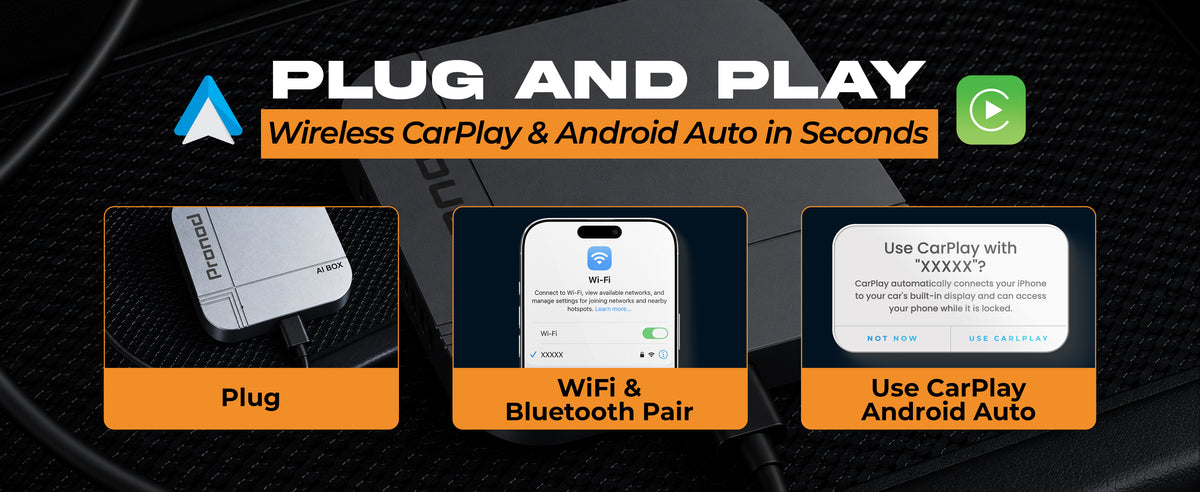 PRONOD AI Box Blaze Edition Wireless CarPlay Adapter | Android 13 Multimedia Box | Quad-Core Processor | 4GB RAM + 32GB Storage | YouTube, Netflix & Hotstar | Plug & Play