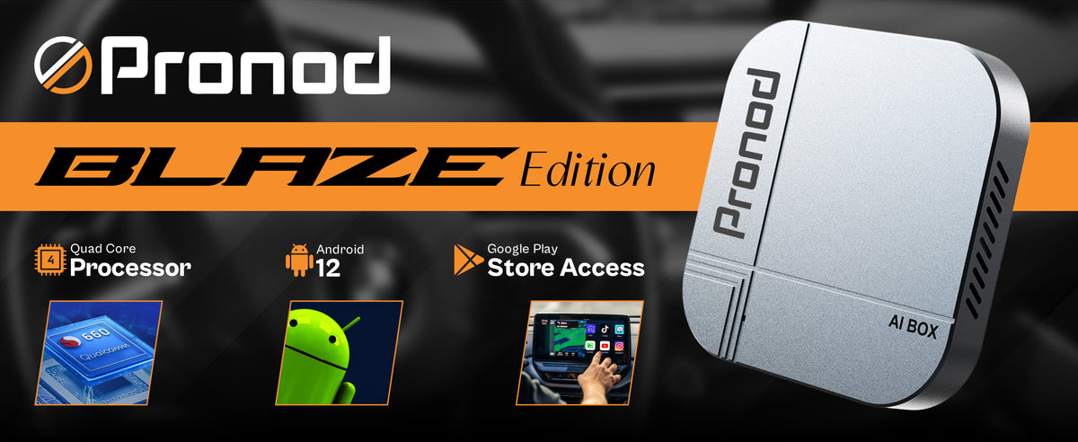 PRONOD AI Box Blaze Edition Wireless CarPlay Adapter | Android 13 Multimedia Box | Quad-Core Processor | 4GB RAM + 32GB Storage | YouTube, Netflix & Hotstar | Plug & Play