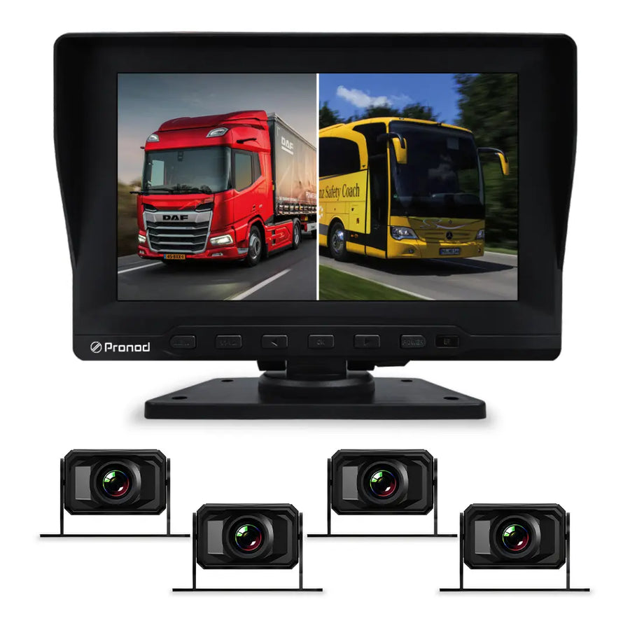 PRONOD BSD-4L 4 Channel Bus DVR Camera System with 7 Inch IPS Display, 4×1080P Cameras, 40M Cable, Starlight Night Vision, IP68 Waterproof Cameras, 128GB SD Card Support, Wide Angle, IR Remote