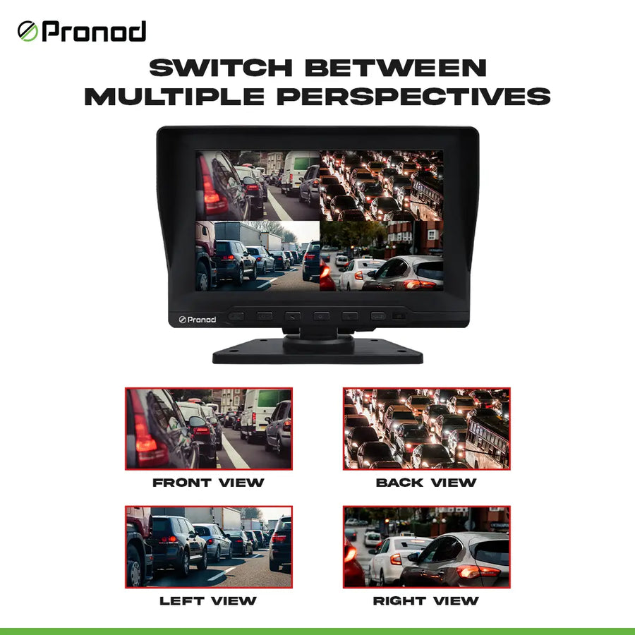 PRONOD BSD-4L 4 Channel Bus DVR Camera System with 7 Inch IPS Display, 4×1080P Cameras, 40M Cable, Starlight Night Vision, IP68 Waterproof Cameras, 128GB SD Card Support, Wide Angle, IR Remote