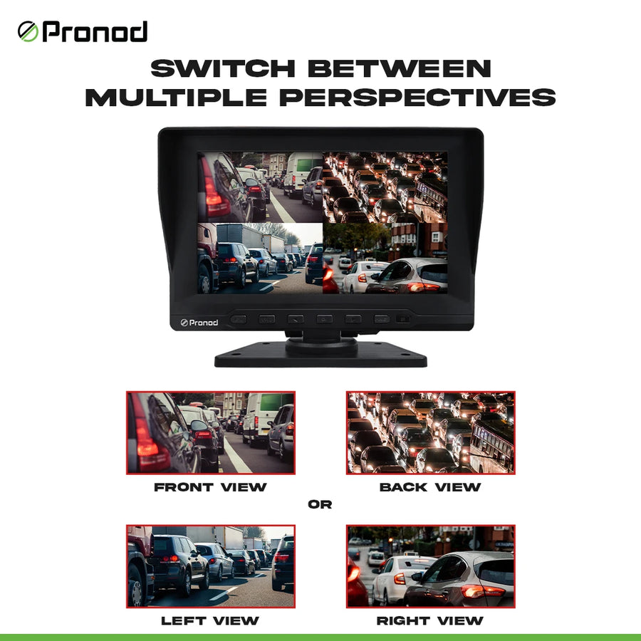 PRONOD BSD-2L Bus DVR Camera System, 2 Channel 1080P Cameras, 7 Inch IPS Display, 20M Cable, Starlight Night Vision, IP68 Waterproof, Wide Angle, 128GB SD Support, IR Remote Control