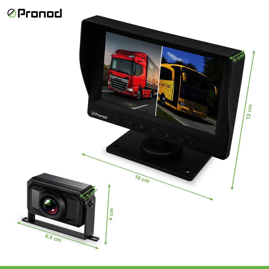 PRONOD BSD-2L Bus DVR Camera System, 2 Channel 1080P Cameras, 7 Inch IPS Display, 20M Cable, Starlight Night Vision, IP68 Waterproof, Wide Angle, 128GB SD Support, IR Remote Control