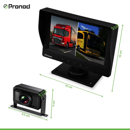 PRONOD BSD-2L Bus DVR Camera System, 2 Channel 1080P Cameras, 7 Inch IPS Display, 20M Cable, Starlight Night Vision, IP68 Waterproof, Wide Angle, 128GB SD Support, IR Remote Control