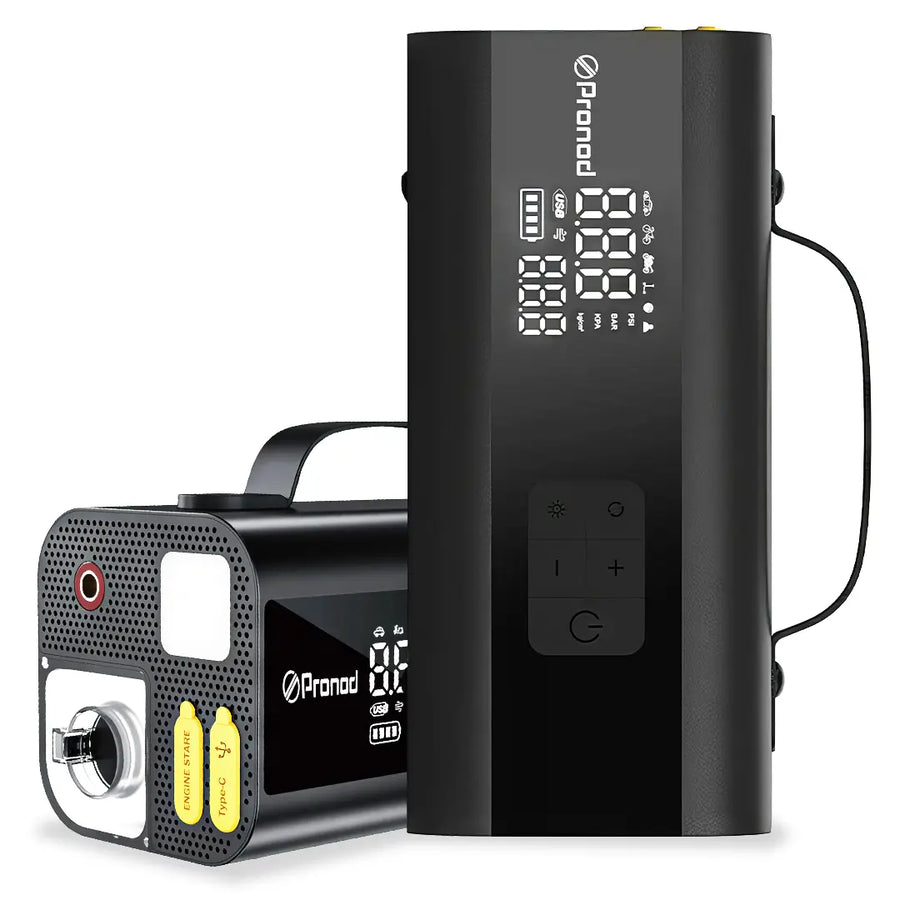Pronod Portable Air Compressor for Car Tires, 150 PSI Cordless Tire Inflator Pump with Digital Pressure Gauge, Power Bank & LED Emergency Light, Electric Air Pump for Car, Bike, Motorcycle, Bicycle