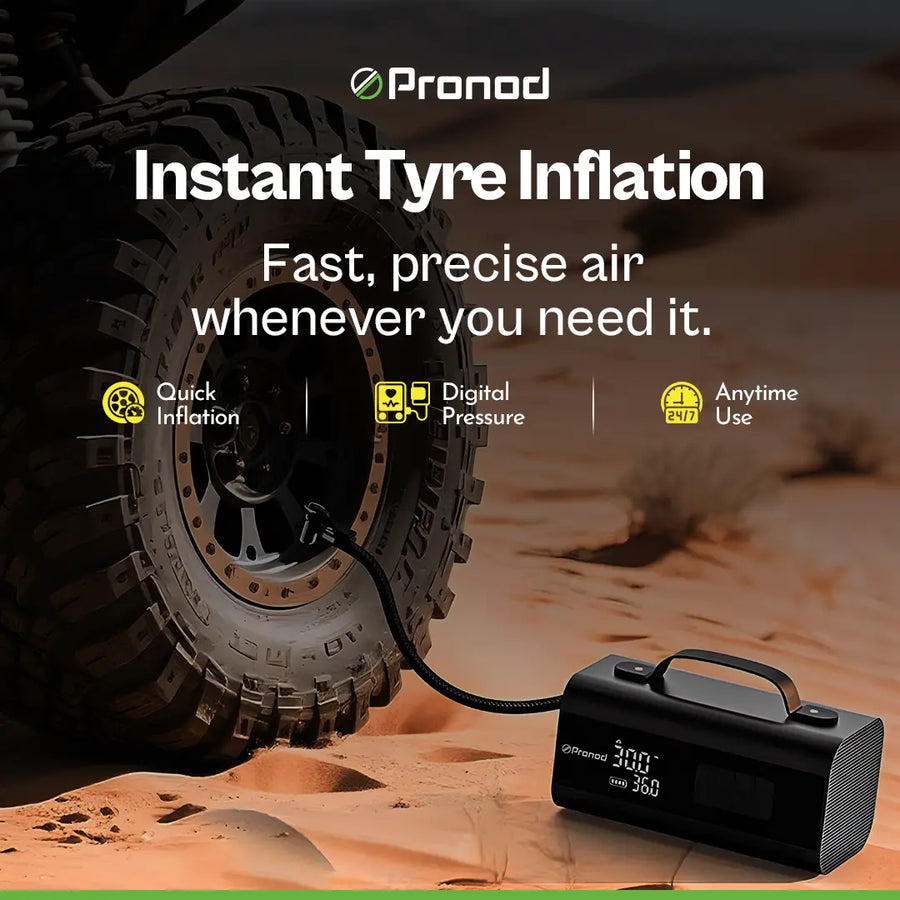 Pronod Portable Air Compressor for Car Tires, 150 PSI Cordless Tire Inflator Pump with Digital Pressure Gauge, Power Bank & LED Emergency Light, Electric Air Pump for Car, Bike, Motorcycle, Bicycle