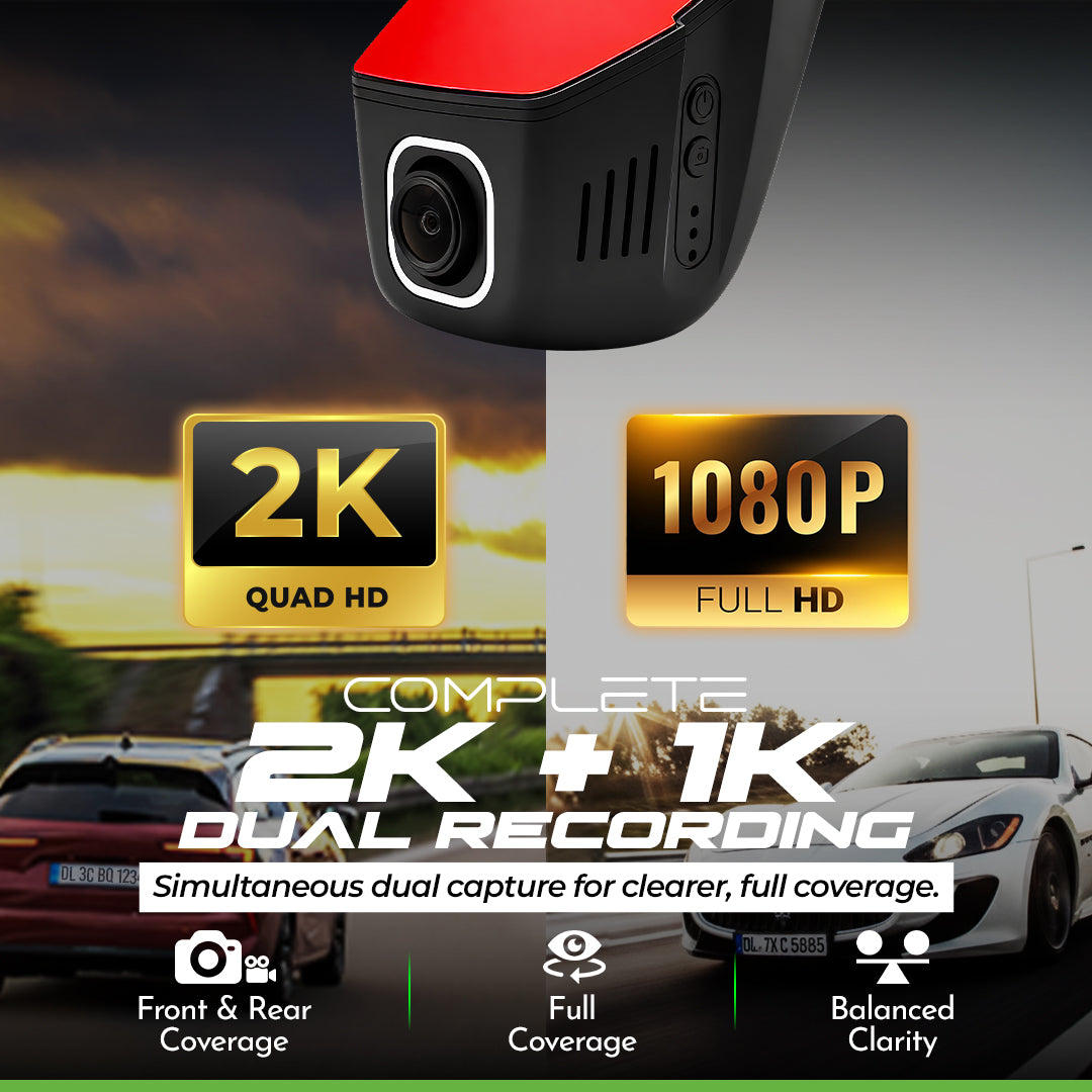 PRONOD WiFi Hidden Dashcam for Cars | 2K Front & 1K Rear Dual Camera | Night Vision | 24H Parking Mode | G-Sensor | Loop Recording | App Control